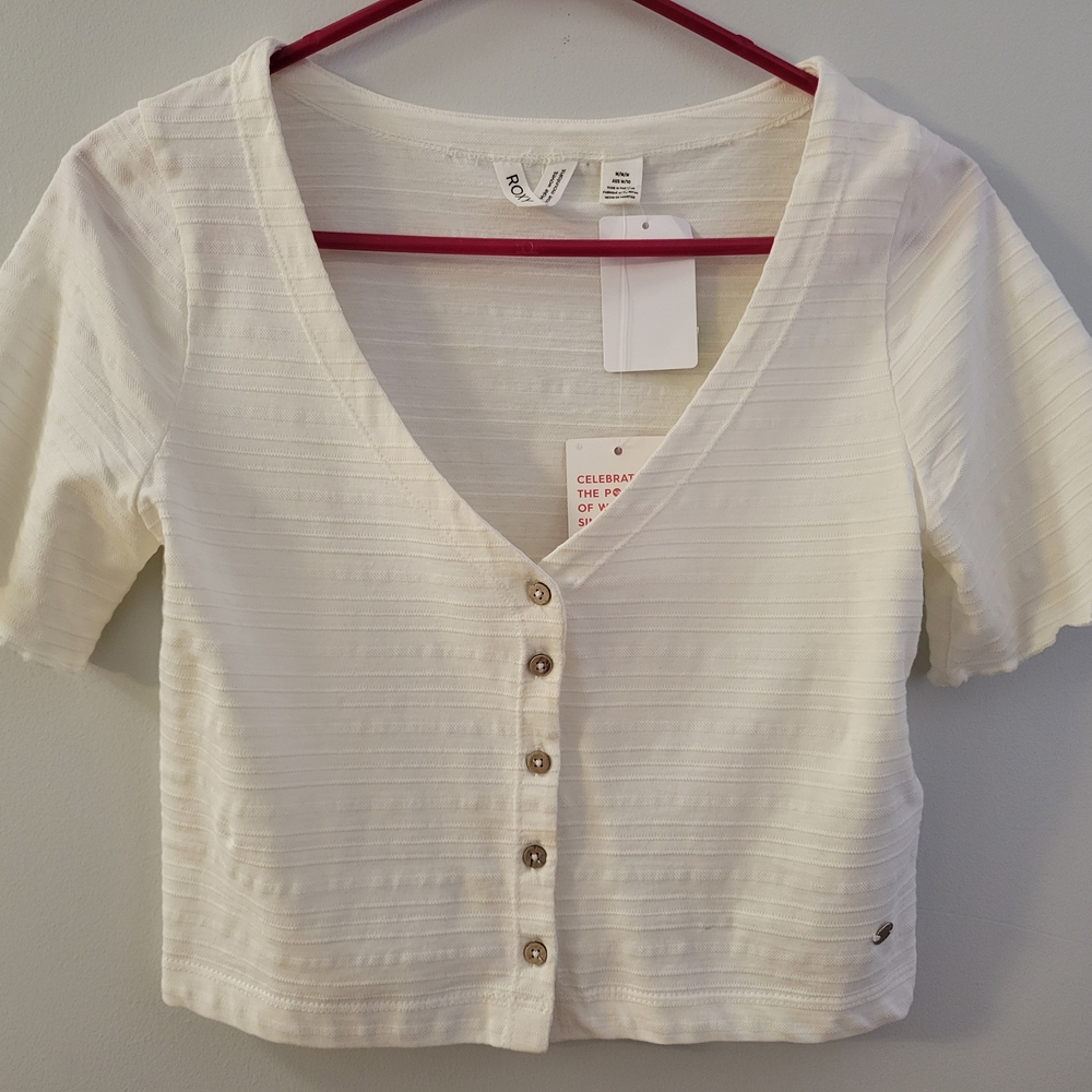 Roxy White Button-Up Crop Top